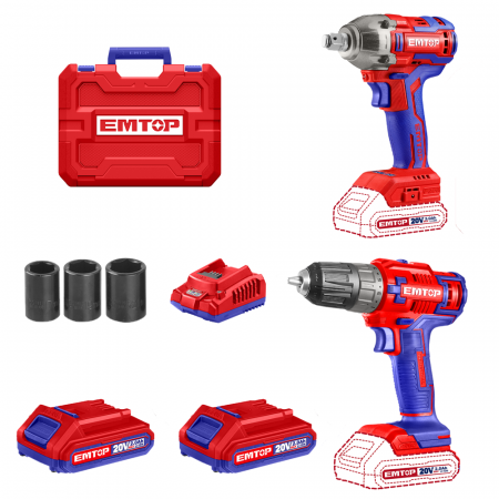 Pistoale de impact electrice si pneumatice - Set 2 buc. bormasina  de insurubat si impact cu 2 acumulatori 2.0AH, 3 accesorii, cutie de transport - ECKL20072, EMTOP