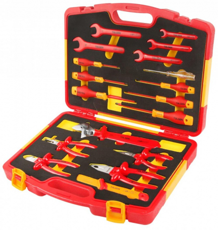 BRICOLAJ - Set de 18 unelte de mână izolate, cutie rezistentă cu spumă EVA în interior, VDEline PREMIUM