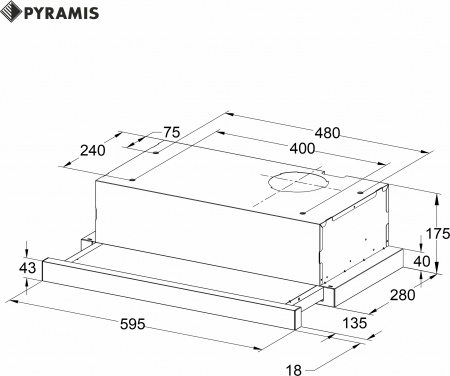 Set incorporabil Pyramis 18P Inox, cuptor electric 69L clasa A cu 8 funcții, plită gaz 4 arzătoare cu grătare email și butoane rotative mari, hotă telescopică 207 m³/h, finisaj inox modern [3]