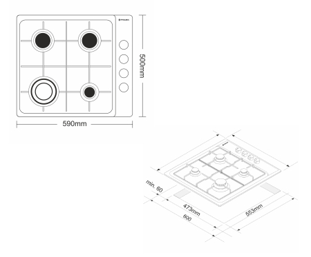 Set incorporabil Pyramis Megalo Premium Inox 1P – cuptor electric 69L, clasa A, 8 funcții, control cu butoane mari, timer mecanic, ghidaje cromate și plită gaz 4 arzătoare fontă cu wok [3]