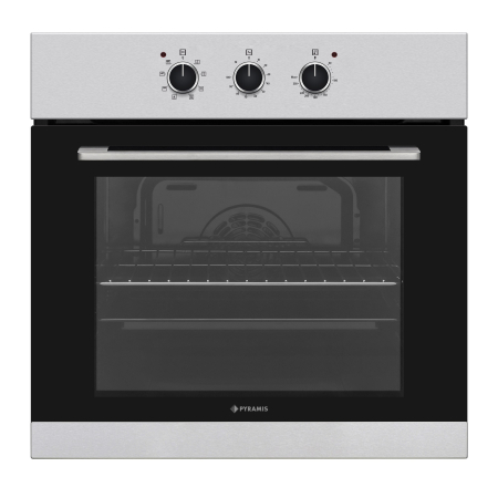 Set incorporabil Pyramis Megalo Premium Inox 1P – cuptor electric 69L, clasa A, 8 funcții, control cu butoane mari, timer mecanic, ghidaje cromate și plită gaz 4 arzătoare fontă cu wok [2]