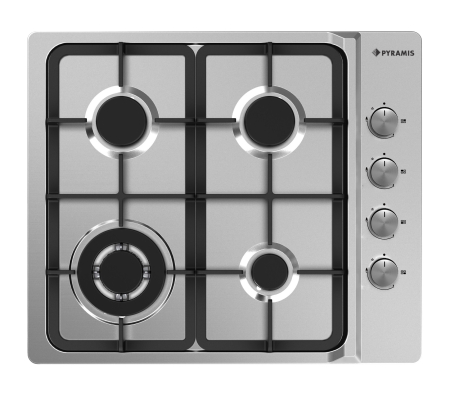 Set incorporabil Pyramis Megalo Premium Inox 1P – cuptor electric 69L, clasa A, 8 funcții, control cu butoane mari, timer mecanic, ghidaje cromate și plită gaz 4 arzătoare fontă cu wok [1]