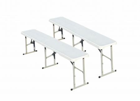Set Masă cu 2 Bănci Pliabile, Material HDPE Alb, Structură Oțel Ø25mm, Dimensiuni Banca: 182x28x43 cm [1]