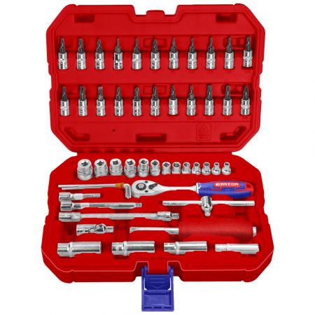 Truse de scule - Set tubulare cu clichet 1/4″, 50 componente, cutie de transport - ESKT14501, EMTOP