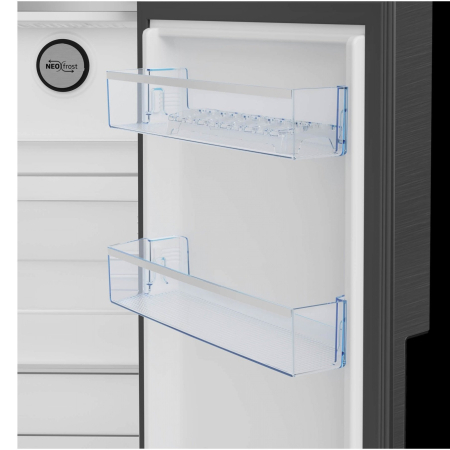 Side by side Beko GN162340XBRN, 571 l, Clasa E, NeoFrost Dual Cooling, HarvestFresh, Ice fall, Water dispenser, Compresor inverter, Display touch control, H 179 cm, Dark Inox [7]
