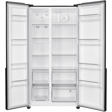Side-By-Side - Side by side Heinner HSBS-H532NFGBKF+, 532 l, Full No Frost, Clasa E, Display touch, Blocare acces copii, H 177 cm, Sticla neagra