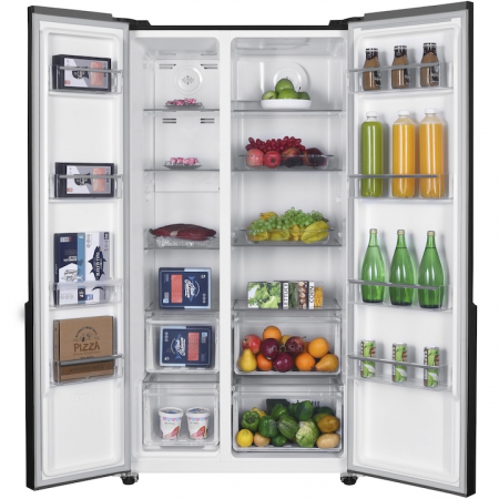 Side by side Heinner HSBS-H532NFGBKF+, 532 l, Full No Frost, Clasa E, Display touch, Blocare acces copii, H 177 cm, Sticla neagra [6]