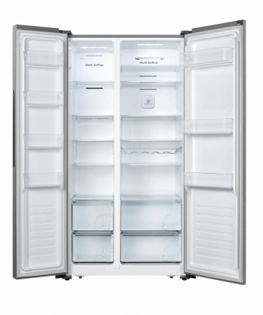 Side-By-Side - Side by Side Heinner HSBS-HS519NFXE++, 519L, 2 Uși, Răcire No-Frost, Congelator 185L, Frigider 334L, Compresor Inverter, Display Touch, Sistem Multi Air-Flow, Clasă energetică E, Aspect Inox