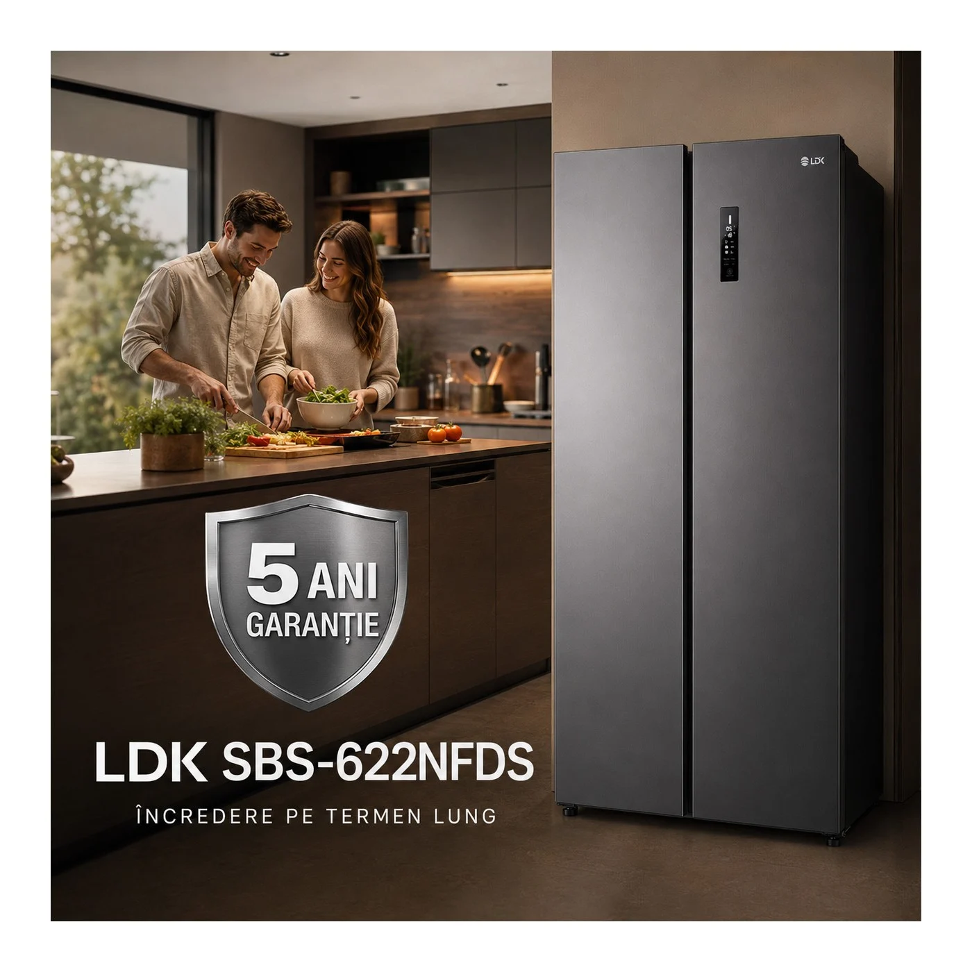 Side by Side LDK SBS-622NFDS, Clasa E, Capacitate 622 l, No Frost, Display Control Touch, Racire rapida, Congelare rapida, H 181 cm, Dark Inox [9]