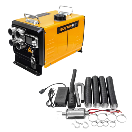 Sobe pe gaz - Sirocou  diesel ROTOR RID-12, 12 kW, 12V/24V/230V, rezervor 5 L, 4 iesiri aer cald din aluminiu, control LCD, telecomanda, portabil