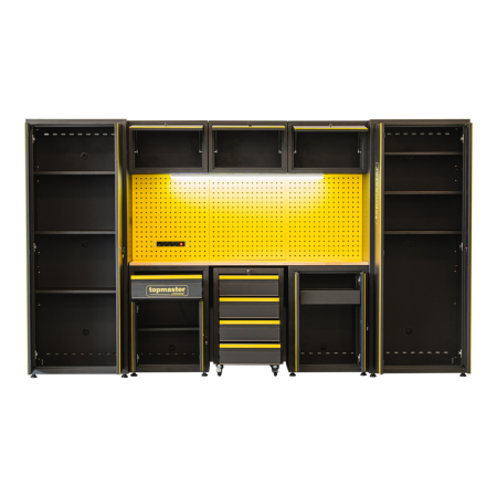 Sistem Modular Atelier TOP MASTER PRO, 3300 mm, 2 Dulapuri Înalte, 2 Dulapuri Inferioare, 3 Dulapuri Superioare, Dulap Mobil cu 7 Sertare, Blat Lemn Masiv 25 mm [3]