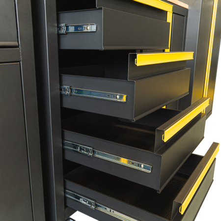 Sistem Modular Atelier TOP MASTER PRO, 3300 mm, 2 Dulapuri Înalte, 2 Dulapuri Inferioare, 3 Dulapuri Superioare, Dulap Mobil cu 7 Sertare, Blat Lemn Masiv 25 mm [11]