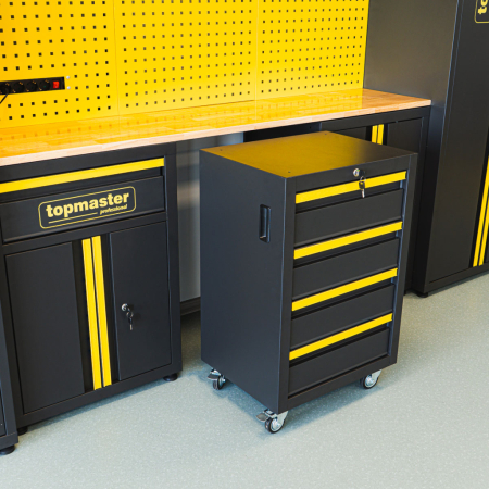 Sistem Modular Atelier TOP MASTER PRO, 3300 mm, 2 Dulapuri Înalte, 2 Dulapuri Inferioare, 3 Dulapuri Superioare, Dulap Mobil cu 7 Sertare, Blat Lemn Masiv 25 mm [4]