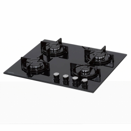 Plita incorporabila Nobeltek NHBG-6400BK, Gaz, 4 arzatoare, Sticla, Aprindere electrica, Gratar emailat rotund, Negru [1]