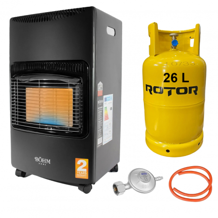 BRICOLAJ - Soba pe gaz GPL BÖHM BF-003A, 4,20 kW, 3 trepte de putere, 20-80 m², Regulator GPL + Furtun GPL 1,5 m + Butelie GPL 26L