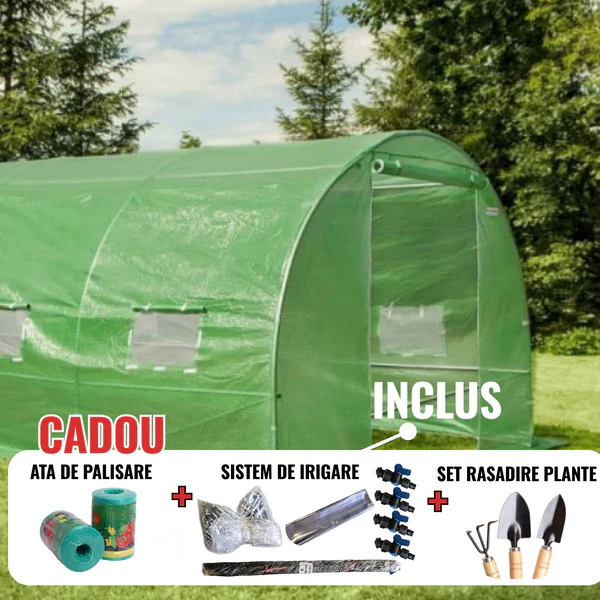 Sere si solarii - Solar legume 4 x 12 x 2.30m, folie 180g/m2 : Cadou Sistem de irigare + Ata palisare