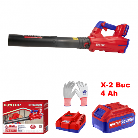 GRADINA - Suflanta cu 2 acumulatori 4.0Ah, motor fara perii (brushless), 8.5m3/min - ELAB204282, EMTOP