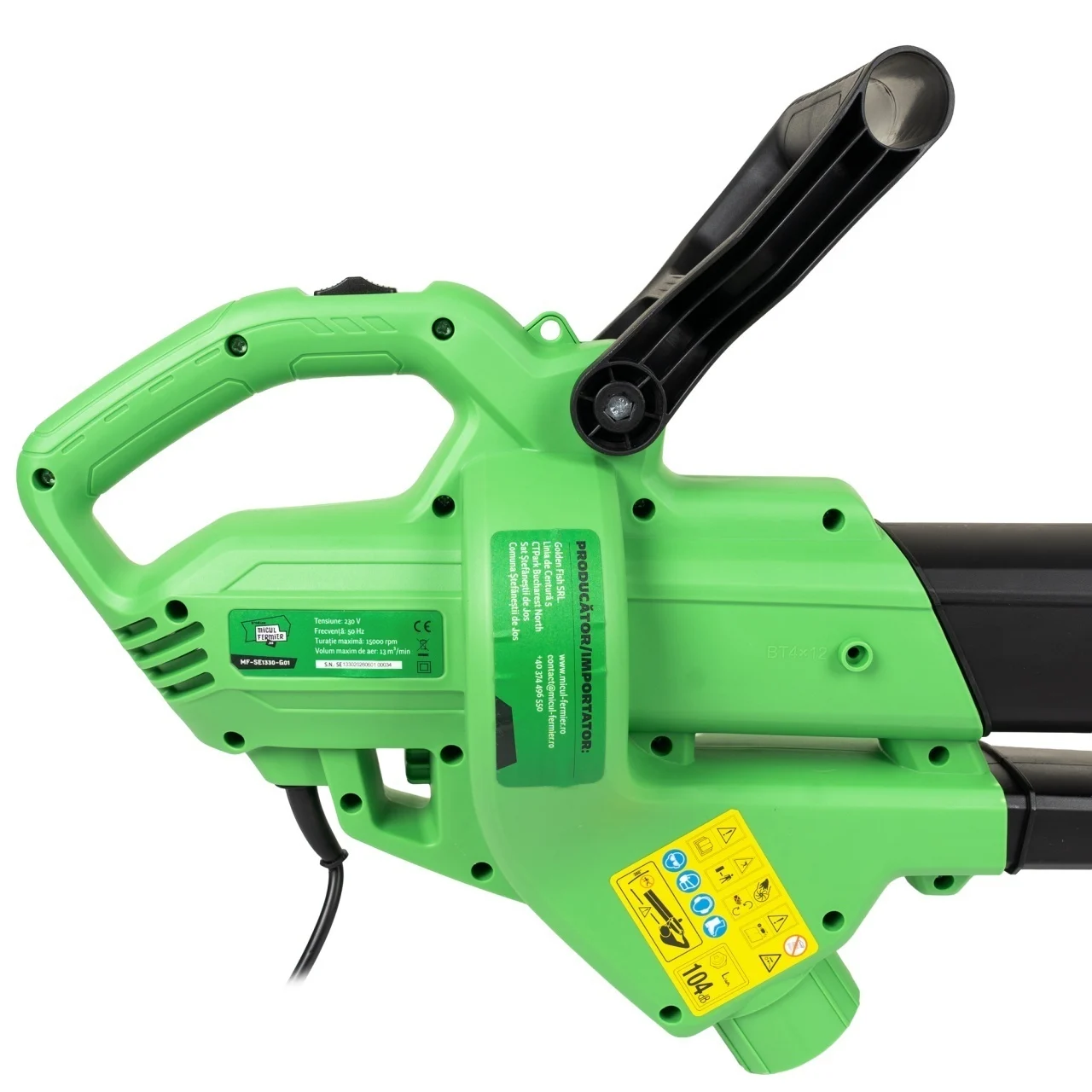 Suflanta si aspirator cu tocator pentru frunze Micul Fermier MF-SE1330-G01, putere 3.3 kW, viteza maxima de suflare 270 km/h, capacitate sac colectare 40 litri, cu aspirator [9]