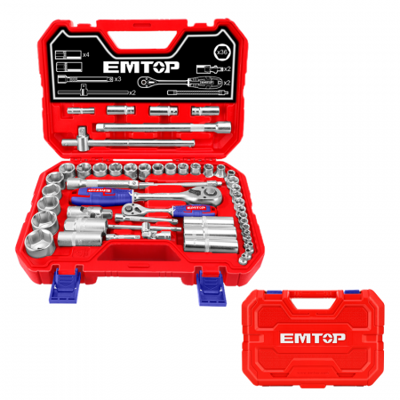 BRICOLAJ - Trusă de Scule și Accesorii 1/4″ + 1/2″, 51 Componente, Cutie de Transport - ESKT42511, EMTOP