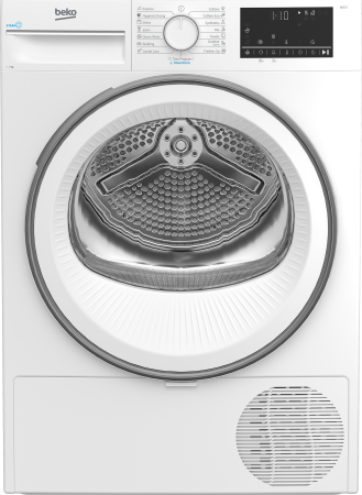 Uscatoare de rufe - Uscător de Rufe Beko, 7 kg, Pompă de Căldură, Motor ProSmart Inverter, 15 Programe, Tehnologie AquaWave, Display Digital, Iluminare Tambur Drum Light, Pornire Întârziată, Clasa D, Alb