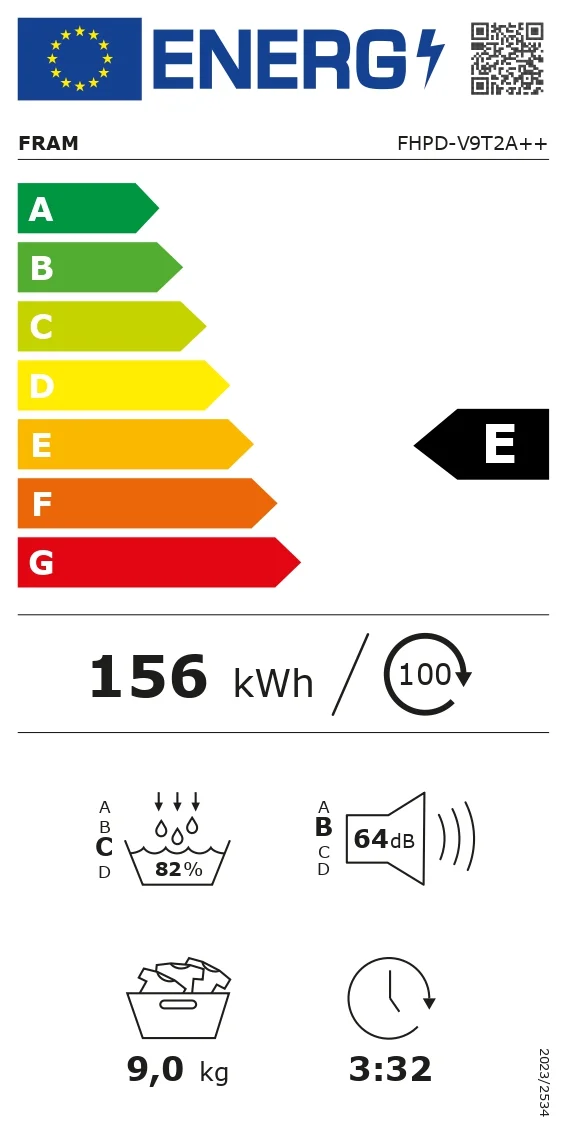 Uscator de rufe cu pompa de caldura FRAM FHPD-V9T2A++, 15 programe, capacitate 9 kg [1]