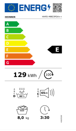 Uscator de rufe cu pompa de caldura HEINNER, 8 kg, 13 programe, Digital, alba, HHPD-M8G3PDA+++ [1]