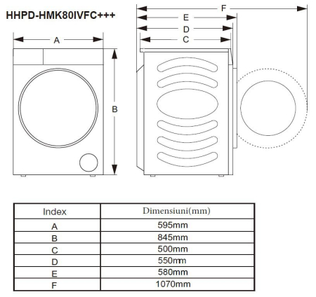 Uscător de rufe cu pompă de căldură Heinner HHPD-HMK80IVFC+++, 8 kg, Motor Inverter, Clasa energetică C, 14 programe, Control Touch, Alb [7]
