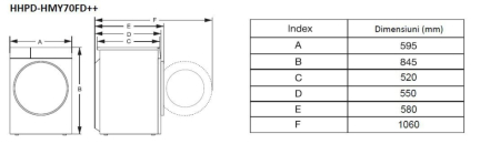 Uscator de rufe cu pompa de caldura Heinner HHPD-HMY70FD++, 7 kg, 15 programe, Clasa D, Display digital, Program rapid 30 min, Program eco, Functie anti-sifonare, Alb [2]
