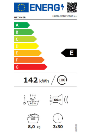 Uscător de rufe cu pompă de căldură Heinner HHPD-M8N13PBKE++, 8 kg, Clasa E, 16 programe, Display digital LED, Alb [4]