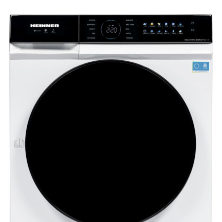 Uscatoare de rufe - Uscător de rufe cu pompă de căldură Heinner HHPD-M9K5IVC+++, 9 kg, Motor Inverter, Clasa energetică C, 10 programe, Control Touch, Alb