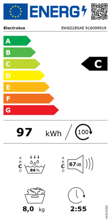 Uscator de rufe Electrolux, Pompa de caldura, 8 kg, Clasa C, Sistem uscare GentleCare + Sensicare, Motor Inverter, Usa reversibila, Alb [1]