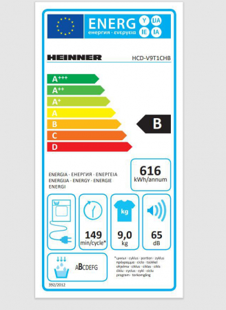 Uscator de rufe Heinner HCD-V9T1CHB, Condensare, 9 kg, 15 programe, Clasa B, Display LED, Lumina cuva, Indicator curatare filtru scame, Blocare acces copii, Alb [2]