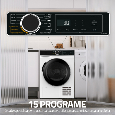 Uscător de Rufe Samus SADP-833, 8 kg, Pompa de Caldura, Clasa Energetica A++, 15 Programe, Display Electronic [11]