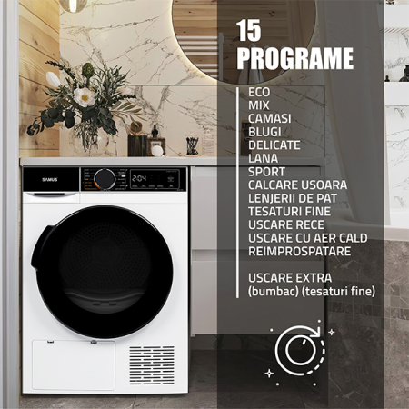 Uscător de rufe Samus SADP‑835, 8 kg, pompă de căldură, 15 programe, display electronic, clasa A++ [11]