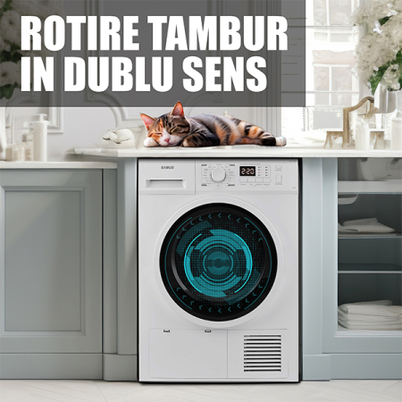 Uscător de rufe Samus SGDP‑824, 8 kg, pompă de căldură, 16 programe (Blugi, Lenjerie, Sport), display electronic, clasa E [24]