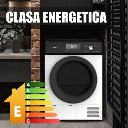 Uscator de rufe Samus SWDP-816, 8 kg, pompa de caldură, 16 programe, afișaj electronic, funcție anti-sifonare, clasa E, alb [8]