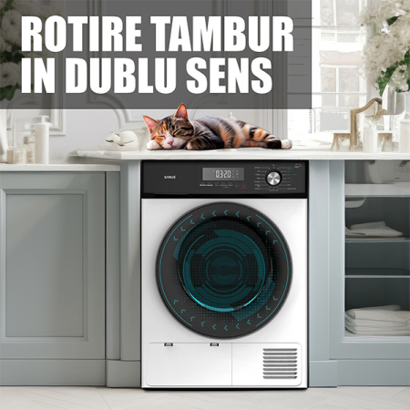 Uscator de rufe Samus SWDP-816, 8 kg, pompa de caldură, 16 programe, afișaj electronic, funcție anti-sifonare, clasa E, alb [19]