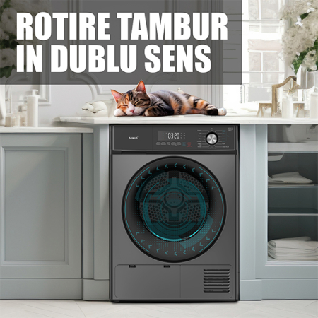 Uscator de rufe Samus SWDP-817DS, 8 kg, pompa de caldură, 16 programe, afișaj electronic, funcție anti-sifonare, clasa E, gri închis [18]
