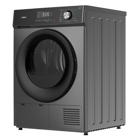 Uscator de rufe Samus SWDP-817DS, 8 kg, pompa de caldură, 16 programe, afișaj electronic, funcție anti-sifonare, clasa E, gri închis [1]