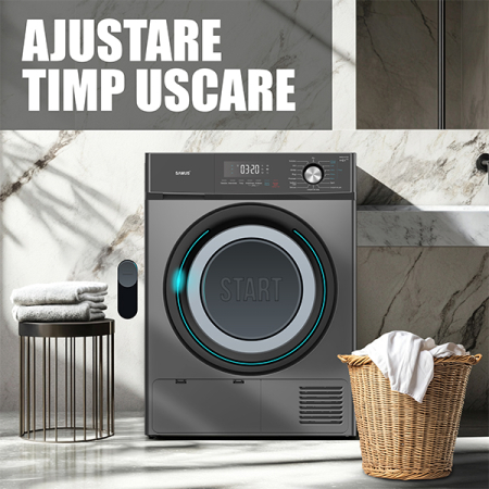 Uscator de rufe Samus SWDP-817DS, 8 kg, pompa de caldură, 16 programe, afișaj electronic, funcție anti-sifonare, clasa E, gri închis [16]