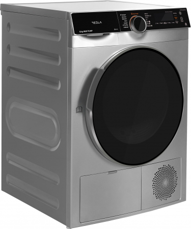 Uscatoare de rufe - Uscator de rufe Tesla WT8H91MS, Pompa de caldura, 8kg, Clasa A++, Motor Inverter, 14 programe, Ajustare intensitate uscare, Anti Sifonare, Sistem Child Lock, Delay Start, Silver