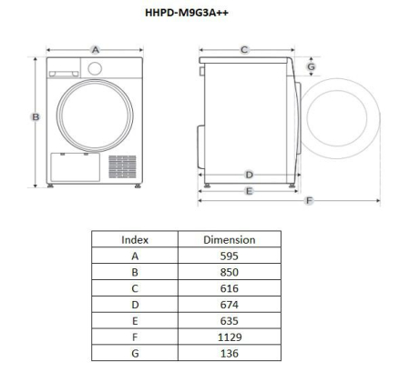 Uscător rufe cu pompă de căldură Heinner HHPD-M9G3A++, 9 kg, clasa D, 14 programe, LED, Alb [1]