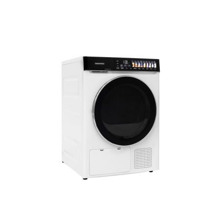 Uscator rufe Daewoo, 9 kg, pompa de caldura, clasa E, butoane touch, panou de control negru cu pictograme mari colorate, usa dubla neagra cu inel cromat, culoare Alb [3]