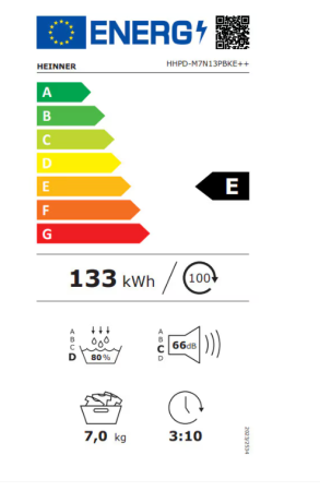 Uscător rufe Heinner cu pompă de căldură, 7 kg, 16 programe, Clasa E, Display LED, Program rapid, Alb [3]