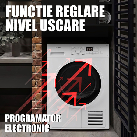 Uscator de rufe Samus SGDP924, Pompa de Caldura, 9 kg, 16 Programe, Afisaj Electronic, Clasa D, Alb [25]