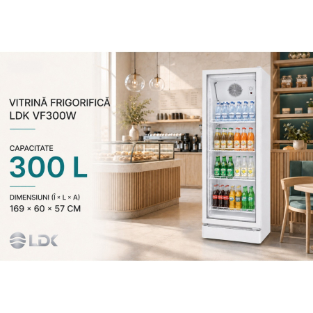 Vitrina frigorifica LDK VF300W, Clasa B, Capacitate 300 l, Termostat reglabil, Rafturi reglabile, Iluminare LED, H 169 cm, Alb [4]