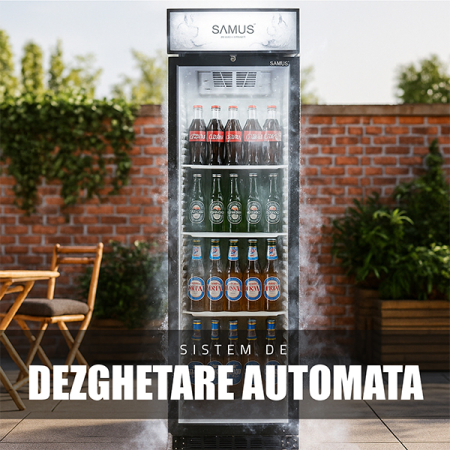 Vitrina frigorifica Samus VS380D, 346 L, Sistem racire ventilator, 5 rafturi ajustabile, Dezghetare automata, Lumina LED Alb/Negru [16]