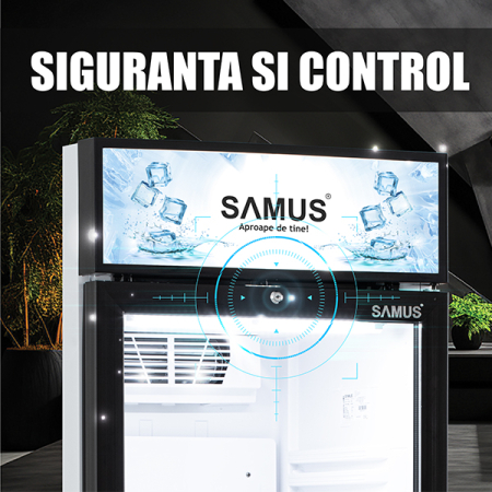 Vitrina frigorifica Samus VS380D, 346 L, Sistem racire ventilator, 5 rafturi ajustabile, Dezghetare automata, Lumina LED Alb/Negru [17]