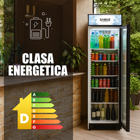 Vitrina frigorifica Samus VS380D, 346 L, Sistem racire ventilator, 5 rafturi ajustabile, Dezghetare automata, Lumina LED Alb/Negru [15]