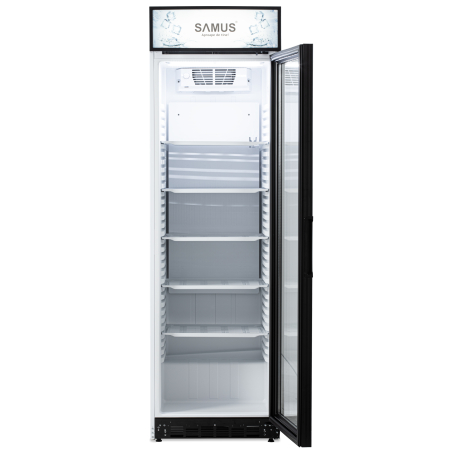 Vitrina frigorifica Samus VS380D, 346 L, Sistem racire ventilator, 5 rafturi ajustabile, Dezghetare automata, Lumina LED Alb/Negru [1]